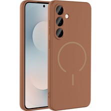 Maks Technology Galaxy S24 Fe Kılıf M-Safe Şarj Özellikli Mkst Meta Kapak - Kahverengi