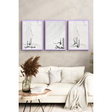 KutuTR Lila Renk Ahşap Çerçeveli 2duv Baskı 3’lü Mdf Tablo–kelime-I Tevhid Yazılı-Lila CRV1206