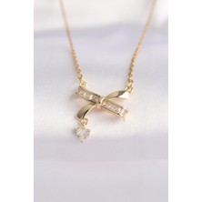 Hkursat 316L Çelik Zincir Altın Renk Zirkon Taşlı Kalp Detay Fiyonk Kolye