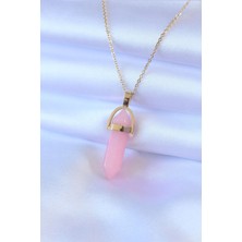 Hkursat 316L Çelik Gold Renk Kristal Pembe Taş Model Kadın Kolye