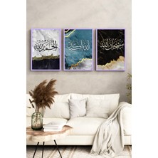 KutuTR Lila Renk Ahşap Çerçeveli 2duv Baskı 3’lü Mdf Tablo–turkuaz Zeminli Esmaül Hüsna-Lila CRV1215