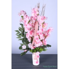 Yapay Çiçek Sitesi LED Hediyeli Yapay Bahar Dalı Tanzimi 80 cm Pembe