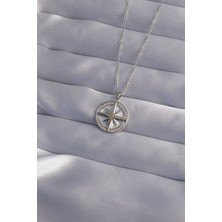 Hkursat 316L Çelik Zincir Gümüş Renk Zirkon Taşlı Kutup Yıldızı Kolye