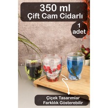 Fesya Home Çift Camlı Cidarlı Bardak 350ML Çiçek Dekorlu Isıya Dayanıklı Bardak
