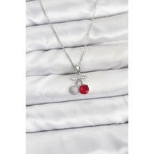 Hkursat 316L Çelik Zincir Gümüş Renk Kiraz Model Zirkon Taşlı Kadın Kolye