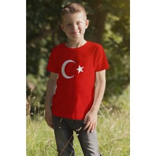Reva Çocuk Türk Bayrağı Baskılı Kırmızı Tişört