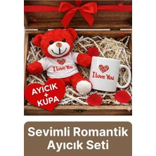 Svein Özel Tasarım Sevimli Romantik Hediye Gift Sevgili I Love You Baskılı Kupa ve Kırmızı Ayıcık Seti