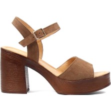 Celal Gültekin Kadın Taba Kalın Topuklu Süet Deri Sandalet