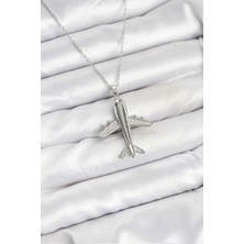 Hkursat 316L Çelik Zincir Gümüş Renk Uçak Model Kadın Kolye
