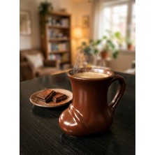 Acar Rustik Bot Tasarımlı Kahverengi Seramik Kupa 210 ml