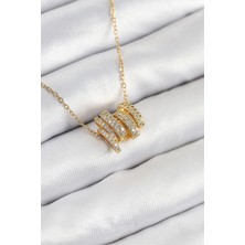 Hkursat 316L Çelik Zirkon Taşlı Sarmal Model Gold Renk Kadın Kolye