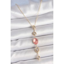 Hkursat Pirinç Zincir Pembe Gold Renk Zirkon Taşlı Y Kolye
