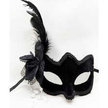 Zenvia Siyah Süet Yandan Tüylü Incili Parti Maskesi ZNV2025