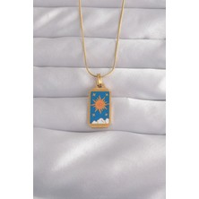 Hkursat 316L Çelik Gold Renk Mavi Mineli Güneş Model Tarot Kolye
