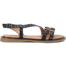 Celal Gültekin Kadın Siyah Bilekten Bantlı Deri Sandalet