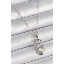 Hkursat 316L Çelik Gümüş Renk Zincir Beyaz Kedi Göz Model Kadın Kolye