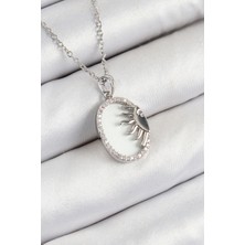 Hkursat 316L Çelik Zirkon Taşlı Yarım Güneş Model Gümüş Renk Kadın Kolye