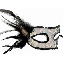 Zenvia Siyah Yandan Tüylü Pul Payet Maskesi ZNV2025