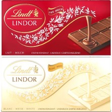 Lindt Lindor Sütlü & Beyaz Çikolata Tablet 100G x 2’li Paket Yumuşak Dolgulu Isviçre Çikolatası