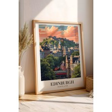Edinburgh Scotland Vintage Seyahat Posteri Çerçeveli Tablo - Premium Tarihi Şehir Elit Duvar Dekoru