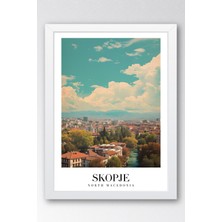 Skopje North Macedonia Vintage Seyahat Posteri Çerçeveli Tablo - Premium Üsküp Elit Duvar Dekoru