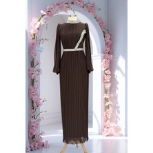 Amine Hüma Sima Abiye Elbise Kahverengi