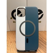 Elixem İphone 11 Uyumlu Mavi Beyaz World Sert ve İçi Kadife Suni Deri Magsafe Kılıf