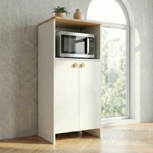 Mikrodalga Fırın Bölmeli Çok Amaçlı Mutfak Dolabı – Beyaz / Safir Meşe 137CM