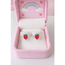 miraç gümüş takı atölyem 925 Ayar Gümüş Çilek Detaylı Mineli Çocuk Küpesi. (Klipsli)