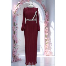 Amine Hüma Sima Abiye Elbise Bordo