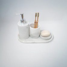 Deconore Doğal Mermer Banyo Seti 4'lü El Yapımı Banyo Aksesuar Takımı ve Dekoratif Set