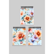 Qoeuyl Boutique Renkli Güller Bullet Journal Tasarım 3'lü A6 Not Defteri Seti