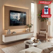 PlatinReyon Purelıne Ledli Duvar Tv Ünitesi 140 cm Meşe Beyaz