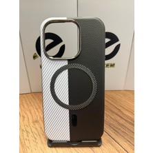 Elixem İphone 15 Pro Uyumlu Siyah Beyaz World Sert ve İçi Kadife Suni Deri Magsafe Kılıf