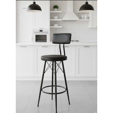 TheSandalyeShop Yeni Mila Tasarım Bar Sandalyesi 65 cm Siyah Deri.90 ile 99 cm Arası Ada&masalara Uyumlu