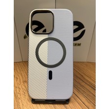 Elixem İphone 16 Pro Max Uyumlu Mavi Beyaz World Sert ve İçi Kadife Suni Deri Magsafe Kılıf