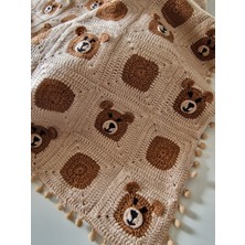 Hobi Kafe El Örgüsü 85CM*85 cm Boyutlarında Ayıcıklı Bebek Battaniyesi