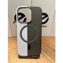 Elixem İphone 16 Pro Uyumlu Siyah Beyaz World Sert ve İçi Kadife Suni Deri Magsafe Kılıf
