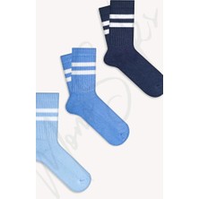 Çizgili Taban Altı Havlu Fitilli Tenis Çorap 3'lü