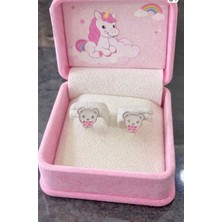 miraç gümüş takı atölyem 925 Ayar Gümüş Ayıcık Detaylı Mineli Çocuk Küpesi. (Klipsli)