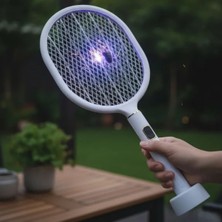 Zenvia USB Şarjlı Standlı Şarj Göstergeli Uv Işıklı Beyaz Sinek Öldürme Raketi ZNV2025