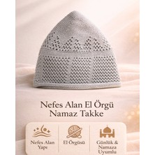 Sufi Tesbih Esans Ve Hediyelik El Örgüsü Nefes Alan Namaz Takke – Günlük ve Namaz Kullanımına Uygun Erkek Takke - Gri