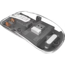 Yollayenilensin Şeffaf Sessiz Kablosuz Mouse – Bluetooth 2.4g Üç Modlu Şarjlı LED Işıklı Ofis Pc Mouse