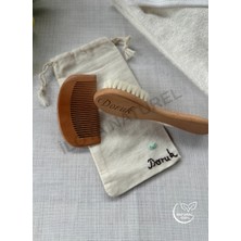 İloya Naturel Bebek Bornoz & Bakım Seti | Organik Pamuk Banyo Havlusu ve Isimli Bebek Fırça Tarak Seti