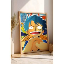 E2 Nova One Piece Luffy Pop-Art Çerçeveli Tablo - Premium Genç Odası Renkli Anime Sanat Duvar Dekoru Poster
