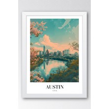 E2 Nova Austin Usa Vintage Seyahat Posteri Çerçeveli Tablo - Premium Şehir Manzaralı Elit Duvar Dekoru
