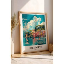 E2 Nova Portofino Italy Vintage Seyahat Posteri Çerçeveli Tablo - Premium Akdeniz Sahil Elit Duvar Dekoru