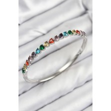 Hkursat Pirinç Renkli Zirkon Taşlı Kalp Model Gümüş Renk Kadın Kelepçe