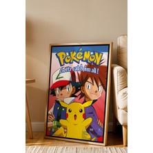 E2 Nova Pokemon Ash & Gary Çerçeveli Tablo - Lüks Pikachu Gotta Catch 'em All Retro Duvar Dekoru Anime Poster