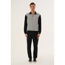 Alexander Gardi Çizgili Yarım Fermuarlı Polo Yaka Uzun Kollu Sweatshirt